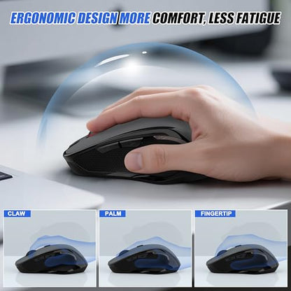 Bluetooth Wireless Laptop Mouse for MacBook Air Pro iPad Mac, Ergonomic Rechargeable Mouse with Jiggler Mode, 2 Mode Bluetooth & 2.4G USB-A/USB-C Receiver, Silent Optical Computer Mice, Grey - color: Bluetooth Wireless Mouse (Grey)