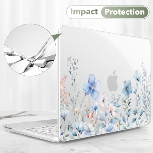 May Chen Compatible with MacBook Neo 13 inch Case 2026 Model A3404, Plastic Hard Shell,Keyboard Cover,Screen Protector,Dust Plug, for MacBook Neo 13" with A18 Pro Chip, Blue Flower - color: Blue Flower