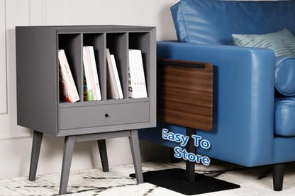 C Shaped End Table,20" W x 14" L,17"-31" Adjustable Height,Swivel and Turnable Desktop,Foldable Side Table for Small Spaces,Black Walnut (Black Walnut, 19.7" x 13.8") - color: Black Walnut, size: 19.7" x 13.8"