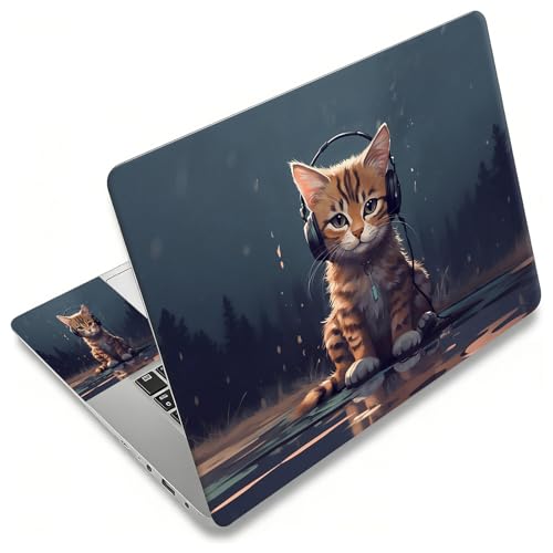Laptop Skin Sticker Decal, Universal Reusable Vinyl Laptop Cover for 12" 13" 13.3" 14" 15" 15.4" 15.6" Notebook PC, Reusable Waterproof Scratch-Resistant with 2 Wrist Pads,Cat with Headphones - color: Cat with Headphones