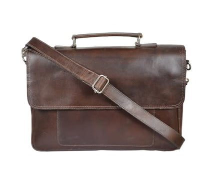 Full Grain Leather Briefcase for Men, Handcrafted Laptop Bag with Multiple Compartments,Fits 15.6 Inch Laptop - color: Dark Brown