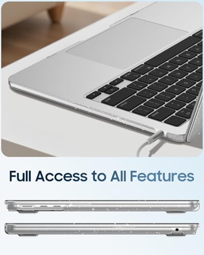 Fintie Case for MacBook Air 13 inch A3449/A3240/A3113/A2681 2022-2026 | M2/M3/M4/M5, Snap On Hard Shell, Full Port Access, Easy On/Off, Lightweight, Glittering Clear - color: Glittering Orange