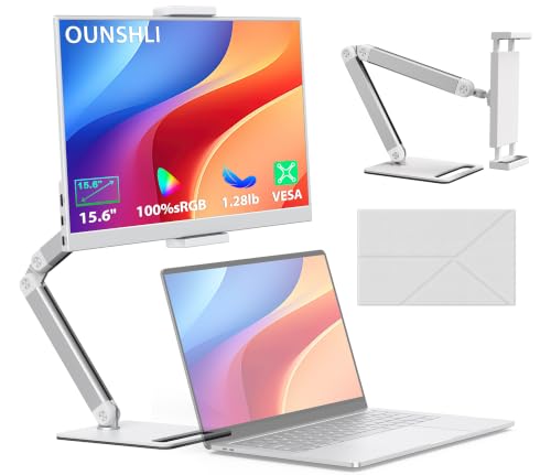 Portable Monitor 15.6", FHD 1080P 100% sRGB White Laptop Monitor with Adjustable Stand, Ultra Slim Travel Monitor with Eye Protection, Plug and Play for Laptop/PC/Mac/Android/PS5 - color: White