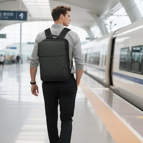Lightweight Commute Backpack for Men & Women, Water-Resistant Travel Daypack with 15.6-Inch Laptop Compartment & Anti-Theft Pockets, Black - color: Black