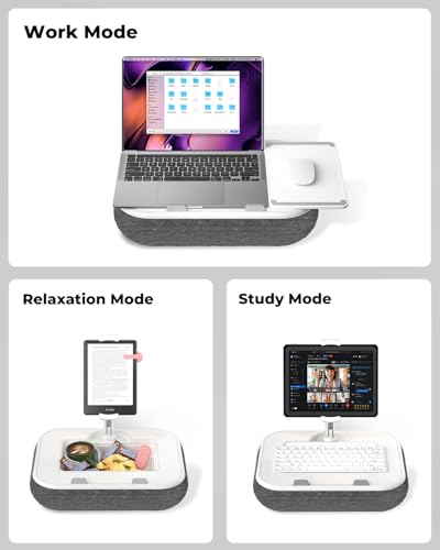 SupeDesk Laptop Lap Desk, Adjustable iPad Holder for Bed, 360° Swivel Tablet Arm, Laptop Desk with Mouse Pad, Snack Bowl & Cup Holder, Fits 4.7–13” Tablets & 15” Laptop - color: Grey