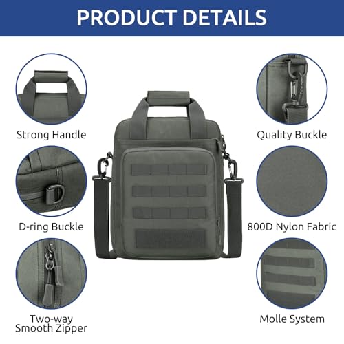 Tactical Messenger Bag, Laptop Briefcase MOLLE Shoulder Pack Handbag | Heavy Duty, Adjustable Strap, Water-resistan, Fit 14inch Tablet, Satchel Work Bag, for Outdoor, Hiking, Travel - color: Grey-green