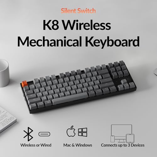 Keychron K8 Wireless Mechanical Keyboard – Silent Red Switch for Quiet Office and Gaming, TKL 87 Keys, Soft White LED Backlight, Bluetooth & USB-C Wired Connectivity, Compatible with Mac and Windows - color: Silent Red Switch, size: White Backlight