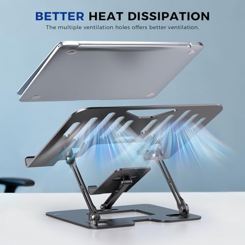 Ergonomic 2-in-1 Laptop Phone Stand for Desk, Adjustable Riser, Sturdy and Portable, Fits All Laptops and Phone（Dark Black） - color: Dark Black