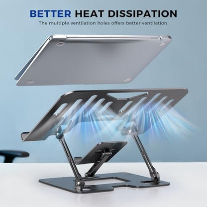 Ergonomic 2-in-1 Laptop Phone Stand for Desk, Adjustable Riser, Sturdy and Portable, Fits All Laptops and Phone（Dark Black） - color: Dark Black
