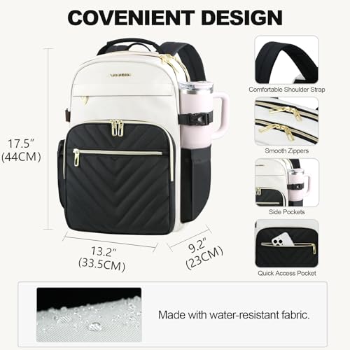VANKEAN Laptop Backpack for Women - color: Beige-black, size: 17.3 Inch