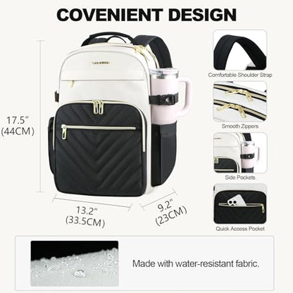 VANKEAN Laptop Backpack for Women - color: Beige-black, size: 17.3 Inch