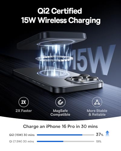 Baseus Laptop Portable Charger 100W 20000mAh Qi2 Certified 15W Wireless Magnetic Power Bank 10000mAh with USB-C Cable