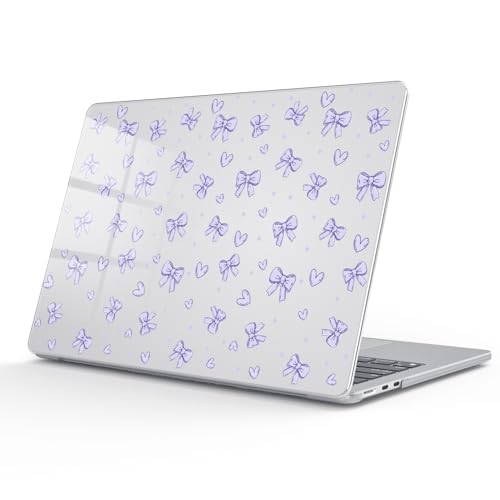 for MacBook Air 13.6 Inch Case M5/M4/M3/M2 2026-2022 Release A3449 A3240 A3113 A2681 Purple Bowknot Cute Girly Design Crystal Clear Girly Case Laptop Protective Hard Shell Cover - color: Purple Bowknot