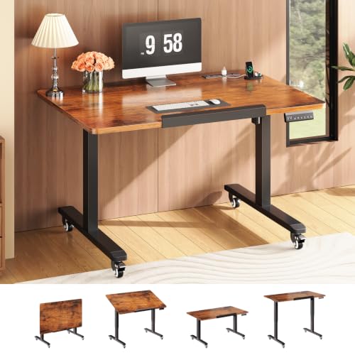 SEDETA 31.5 Inches Electric Standing Desk, 180° Tiltable Mobile Rising | Computer Desk Height Adjustable with Wheels for Drawing/Writing/Gaming/Study/Home Office/Small Space, Rustic Brown - color: Rustic Brown, size: 31.5 x 19.7 Inches
