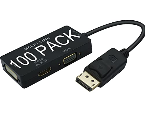 100 Pack DP to HDMI VGA DVI Adapter Displayport to HDMI 4K Adapter 3 in 1 Display Port to HDMI VGA DVI - color: 100 PACK