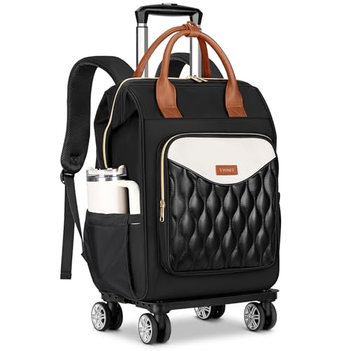 Ytonet Rolling Backpack for Women, 15.6 Inch Laptop Backpack with 4 Wheels | 2 In 1 Roller Travel Backpacks with Detachable Trolley, Carry On Rolling Laptop Bag for College Wheeled Backpack for Work - color: Beige Brown