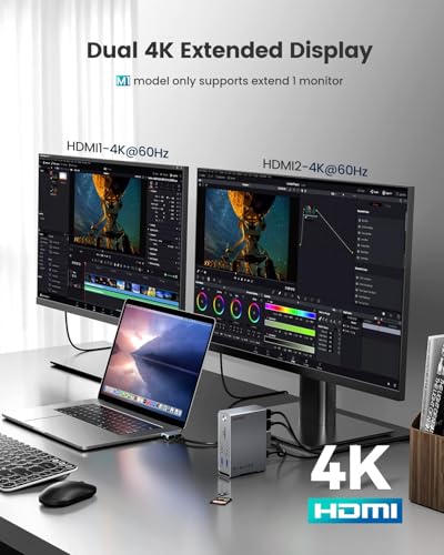 MacBook Pro Docking Station, 14-in-2 Dual USB C Docking Station Dual Monitor for MacBook Pro (Not M1) with Dual 4K HDMI 60Hz, 10Gbps USB A/C,3 USB 3.0,2USB 2.0 RJ45, Audio, SD/TF Slots, 100W PD