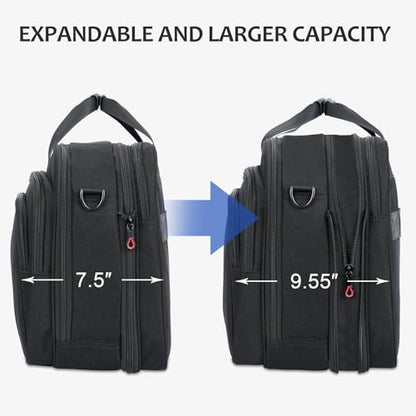 KROSER 17.3 Inch Laptop Computer Briefcase, Water-Repellent Messenger Bag | Expandable design, padded laptop compartment,shoulder and luggage strap for business, travel, men and women-Black - color: Black