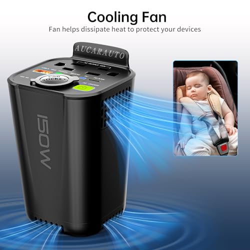 150W Power Inverter 6 in 1 DC 12V to 110V AC Inverter with 60W Dual USB-C and 18W USB-Fast Charger & 2 AC Outlets, Car Pluɡ Adapter Outlet for Laptop/Phone/GPS | Cup Holder Design for Travel - size: 150W