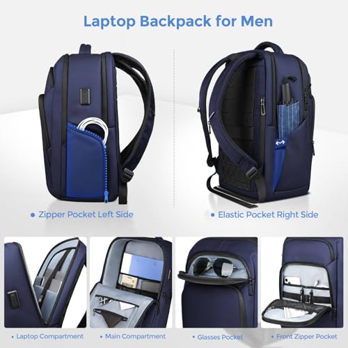 17.3 Inch Laptop Backpack for Men Women, 30L Travel Backpack | Carry-On Flight Approved,Work Computer Backpack with USB A&C Port,Business Laptop Bag,WaterResistant Anti-Theft Daypack - color: Blue