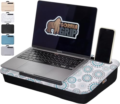 GORILLA GRIP Laptop Lap Desk with Phone Holder, Pillow Cushion Desks Fit Laptops up to 15.6", Tray Ledge Keep Computers in Place, Portable Travel Workstation Essentials for Home, Dorm, Spiral Pattern - color: Spiral