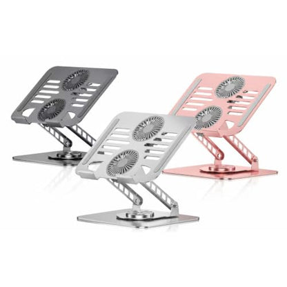 Aluminum Rotatable Laptop Stand | Dual Cooling Fans, Height Adjustable - color: Black