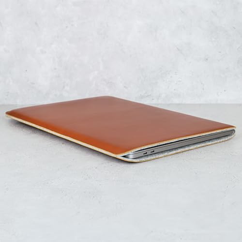 Casemade Real Leather Laptop Sleeve for MacBook Pro & Air Fits 13, 14, 15 & 16 Inch - Genuine Full Grain Leather with Soft Wool Lining (16 inch - Pro M1/M2/M3/M4/M5) - color: Tan, size: 16" Pro M1-M5