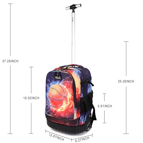 Tilami Rolling Backpack 19 inch with Lunchbox Wheeled Laptop Backpack, Basketball - color: Basketball Black