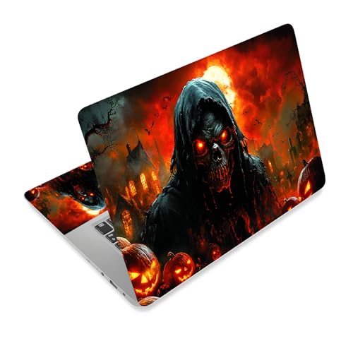 Universal Laptop Skin Sticker Decal,15.6 Inch Laptop Vinyl Cover for 13" 14" 15.6" Laptop,Scratch-Resistant Waterproof Protector Wrap,Reusable with Wrist Pads,Skeleton Pumpkin Hell - color: Skeleton Pumpkin Hell