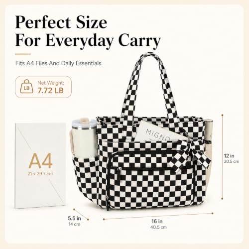 BTOOP Work Tote Bag for Women, Laptop Tote Bag With 15.6 Inch Padded Compartment, Teacher Nurse Bible Bags - color: Black Checkered