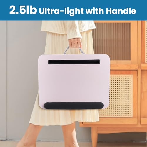 Lap Desk, Portable Lap Desks Fits Up to 16'' Laptop with Pillow Cushion Laptop Desk with Wrist Rest Lap Stand with Tablet or Phone Storage Slot for Bed Couch Carpet Home Office Livingroom (Pink)