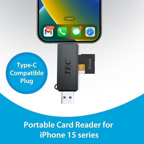 TEC Card Reader 2-in-1 USB C/USB 3.2 Micro SD and SD Memory Cards Reader Adapter with Dual USB Output. Compatible with iPhone 15 Pro Max, MacBook Pro, Chromebook, Galaxy - Ideal for Creatives