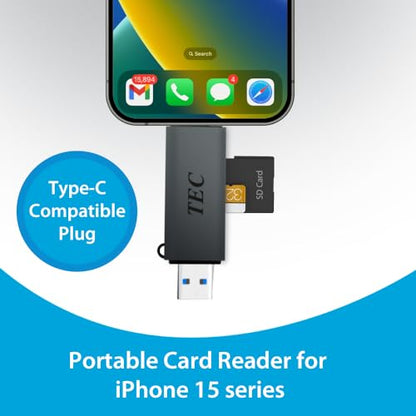 TEC Card Reader 2-in-1 USB C/USB 3.2 Micro SD and SD Memory Cards Reader Adapter with Dual USB Output. Compatible with iPhone 15 Pro Max, MacBook Pro, Chromebook, Galaxy - Ideal for Creatives