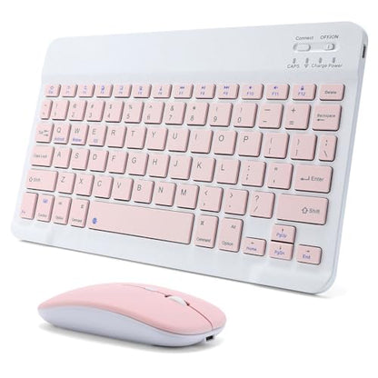 Rechargeable Bluetooth Keyboard and Mouse Combo for iPad, Ultra-Slim Portable Wireless Mouse Keyboard for iPad Pro Air Mini iPhone Samsung Tablet Cell Phone Android, iPadOS/iOS 13 and Above (Pink) - color: Pink