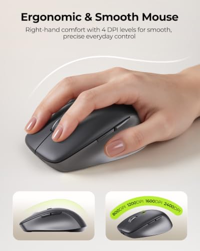 seenda COE401 3-Device Bluetooth Keyboard Mouse Combo, Silent, Black Gray | Rechargeable slim combo connects with 3 devices; quiet use for Windows, Mac, PC, laptop, MacBook and iPad - color: Black Gray