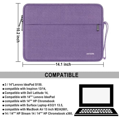 Laptop Sleeve 14 Inch, Water Resistant Traveling Computer Cover with Handle, Shockproof Protective Carrying Laptop Bag Compatible for 14 Inch MacBook Air/Pro, HP, Dell, Lenovo, Purple - color: Purple, size: 14 Inch