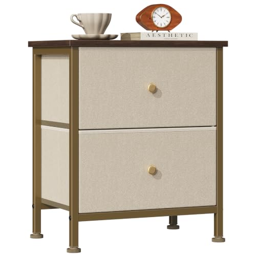 Sweetcrispy Nightstand with 2 Storage Drawers, Small Bedside Table, Khaki | Small Dresser with Sturdy Wooden Top for Daily Essentials, Compact Nightstand for Bedroom, Closet and Small Spaces - color: Khaki, size: 11.8"D x 18"W x 20"H (2 Drawers), 1 Pack