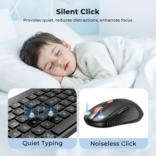 MEETION Bluetooth Keyboard and Mouse Combo, Silent Multi-Device, Black | Full-size keyboard with 2.4G & dual Bluetooth connection, 4-level DPI wireless mouse, compatible with Windows and Mac OS - color: Matte Black