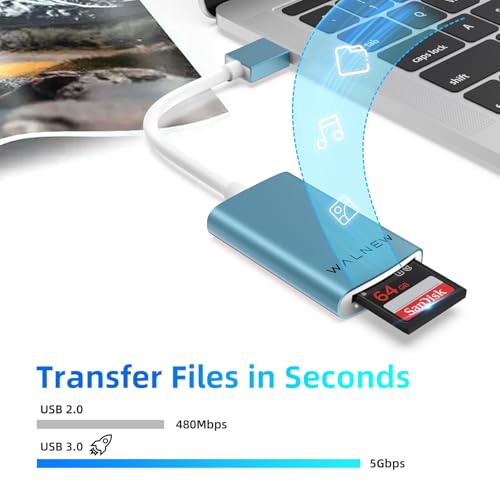 WALNEW USB 3.0 Micro SD Card Reader with Dual Slots, Memory Card Reader | Supports SD/SDXC/SDHC/Micro SDXC/TF/UHS-I, For Mac, Windows, Android, Laptop, Camera - color: BLUE