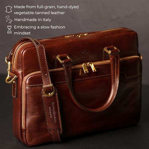 Time Resistance Leather Briefcase - Italian Handmade Leather Laptop Bag - Briefcase for Men and Women - Computer Bag - color: Brown
