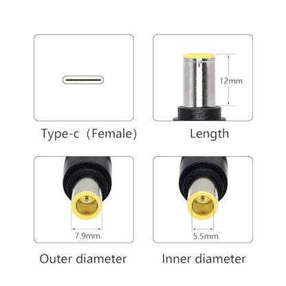 USB C to 7.9mm Laptop Charging Adapter Female Type C to Male DC 7.9 x 5.5mm Barrel Jack Plug 100W PD Power Charger Connector Compatible with Lenovo ThinkPad T60 T410 T420 T430 T500 T530 X60 Z60 X220