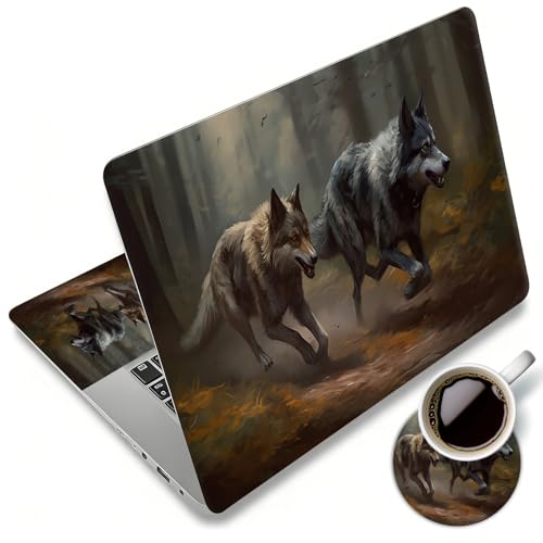 Laptop Skin Sticker Decal 12"-15.6" Universal Laptop/Notebook/Netbook Vinyl - Waterproof Scratch Resistant,Fits HP Dell Lenovo MacBook,2 Free Wrist Pads,Easy Apply & Remove,Forest Wolf Couple - color: Forest Wolf Couple