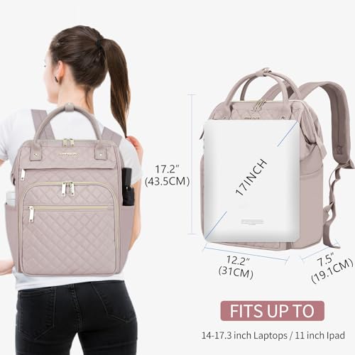 EMPSIGN 17 Inch Laptop Backpack for Women, Work Business Travel Computer College Bags, Large Capacity Water-repellent Quilted Casual Daypack, Dusty Pink | Computer Bag, Work Business Travel College, Large Capacity, Water-repellent, Quilted Casual Daypack