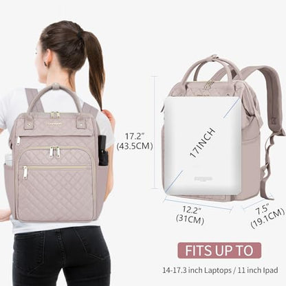 EMPSIGN 17 Inch Laptop Backpack for Women, Work Business Travel Computer College Bags, Large Capacity Water-repellent Quilted Casual Daypack, Dusty Pink | Computer Bag, Work Business Travel College, Large Capacity, Water-repellent, Quilted Casual Daypack