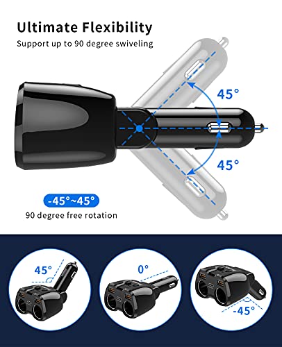 Cigarette Lighter Splitter, SUPERONE 180W 2-Socket Adapter with PD USB-C | Dual QC3.0 & 20W USB C Car Charger, 2026 Upgraded Cigarette Lighter Adapter for GPS/Dash Cam/Laptop/iPad/iPhone17/16/15/14/13 - color: Black
