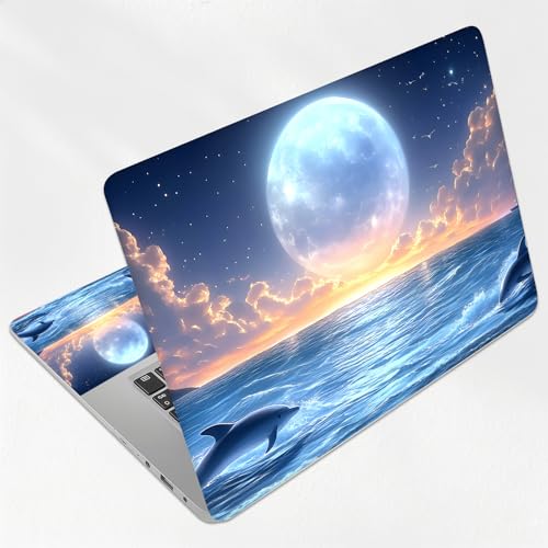 Moonlight Dolphin Leap Universal Laptop Skin Sticker 3PCS, Protective Decal Trim-to-Fit 11.6" 13.3" 14" 15.6" Laptop Vinyl Cover, Removable Anti-Scratch Computer Decal Protector - color: Moonlight Dolphin Leap