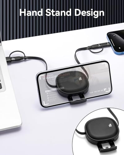 5 in 1 Retractable Cable,100W Multi Charging Cord for Multiple Devices | Adjustable Length Retractable Charger Cable & Phone Holder, USBA/C/Lightning/Micro for iPhone 17-11 Pro/Max, Galaxy, iPad, Ps