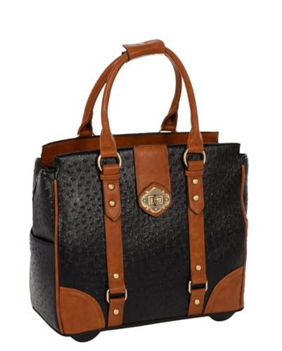JKM & Company Rolling Laptop Bag for Women | Designer Wheeled Briefcase | Fits 13-17" Laptops | Office Travel Computer Case (Ostrich) - color: Ostrich