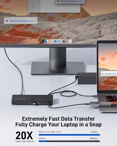Acer DisplayLink Laptop Docking Station 3 Monitors,USBC Dock with 3HDMI+2DP | 15-in-1 USB C Docking Station with 130W Power Adapter, 10Gbps Data, 1Gbps Ethernet for MacBook Pro/Air, Acer Laptops, PC