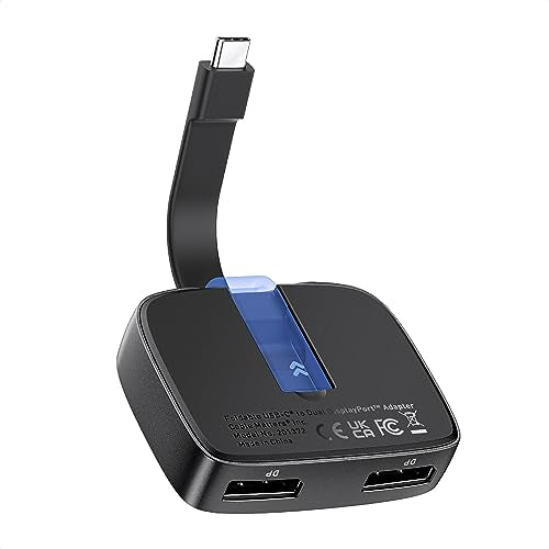 Cable Matters Portable 8K or Dual 4K 60Hz USB C to Dual DisplayPort Adapter, Foldable Thunderbolt to 2X DisplayPort Adapter - Does NOT Support Two Displays on macOS